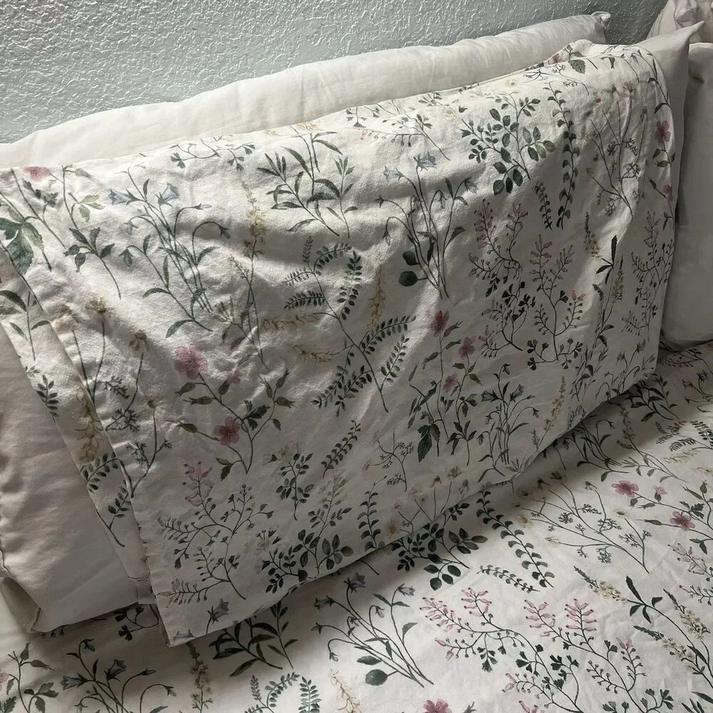 IKEA TIMJANSMOTT Duvet Cover Full/Queen + Shams 218X218 White Floral Botanicals